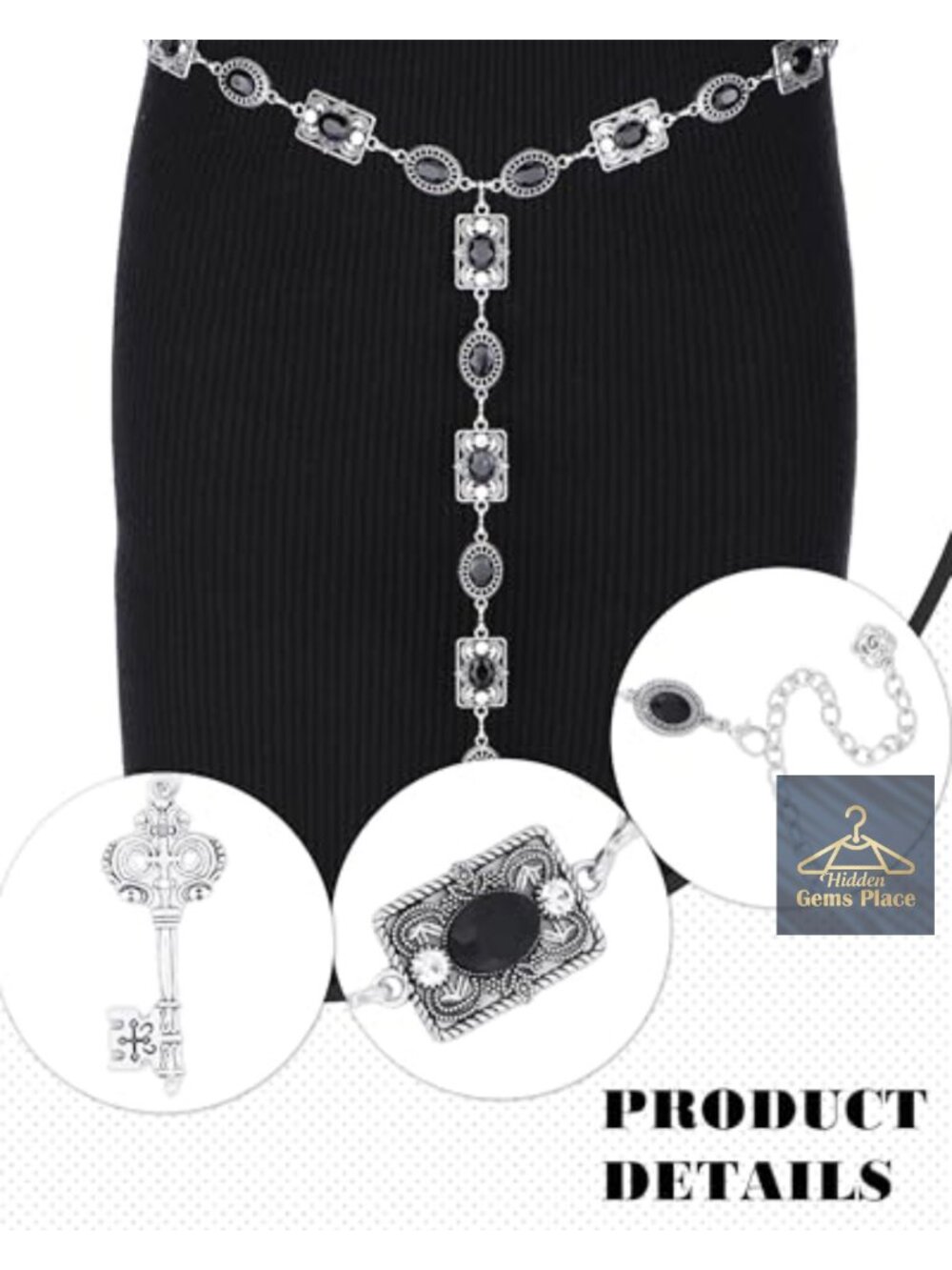 Medieval Waist Chain Renaissance Belt Rhinestone Adjustable Costume Accessory - Picture 2 of 5